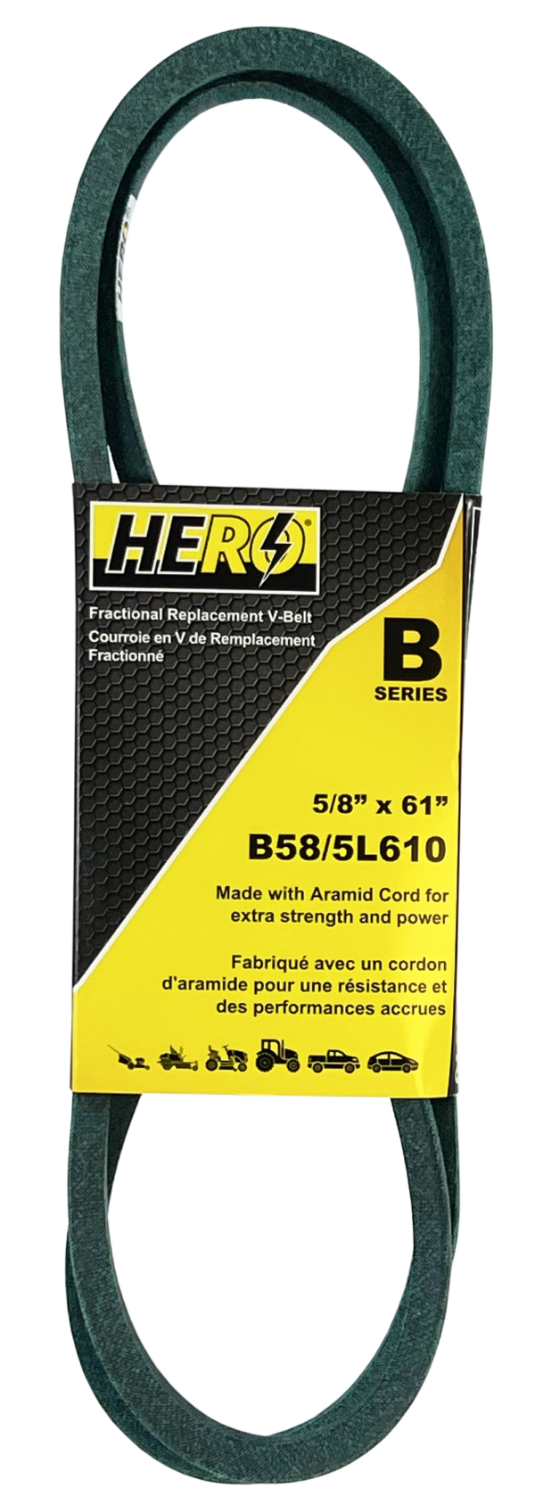 HERO® 5/8 inch x 61 inch Aramid Kevlar Lawn Mower Belt Replacement For Reference B58 5L610